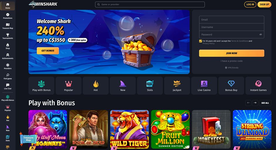 Winshark bonus call to action